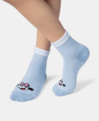 Disney Mickey & Minnie Mouse Compact Cotton Stretch Ankle Length Socks with StayFresh Treatment - Orchid Bloom & Chambray Blue (Pack of 2)