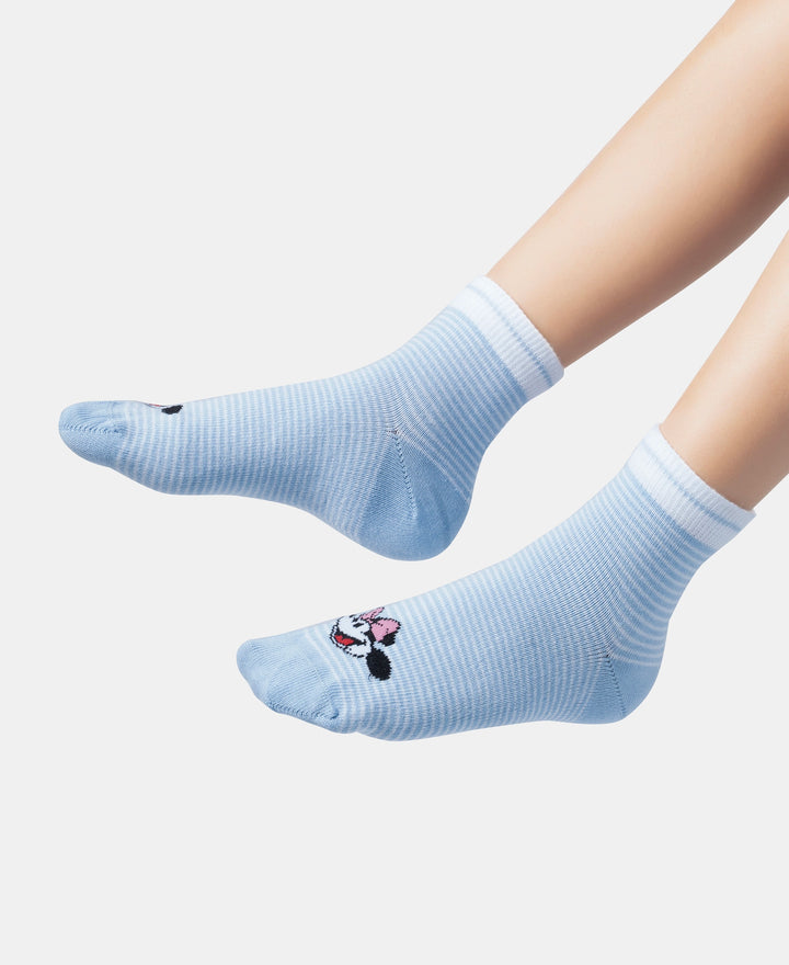 Disney Mickey & Minnie Mouse Compact Cotton Stretch Ankle Length Socks with StayFresh Treatment - Orchid Bloom & Chambray Blue (Pack of 2)