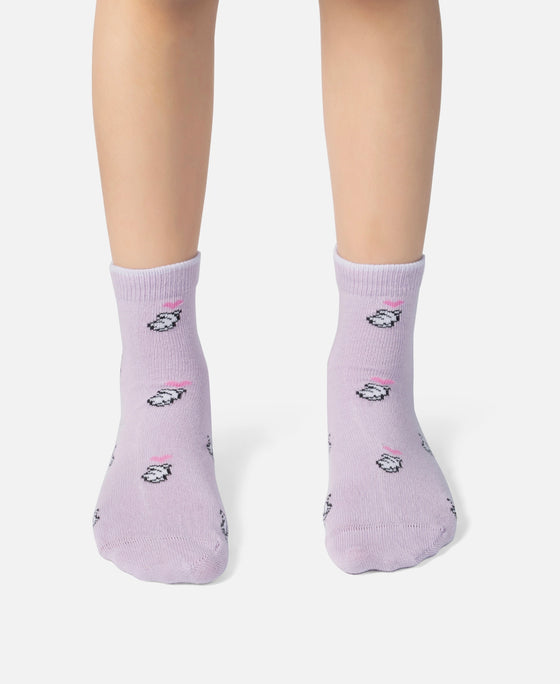 Disney Mickey & Minnie Mouse Compact Cotton Stretch Ankle Length Socks with StayFresh Treatment - Orchid Bloom & Chambray Blue (Pack of 2)