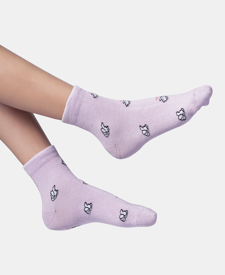 Disney Mickey & Minnie Mouse Compact Cotton Stretch Ankle Length Socks with StayFresh Treatment - Orchid Bloom & Chambray Blue (Pack of 2)