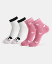 Disney Mickey & Minnie Mouse Compact Cotton Terry Ankle Length Socks with StayFresh Treatment - White & Aurora Pink (Pack of 2)