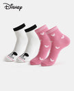 Disney Mickey & Minnie Mouse Compact Cotton Stretch Ankle Length Socks with StayFresh Treatment - White & Aurora Pink (Pack of 2)