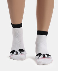 Disney Mickey & Minnie Mouse Compact Cotton Terry Ankle Length Socks with StayFresh Treatment - White & Aurora Pink (Pack of 2)