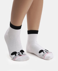 Disney Mickey & Minnie Mouse Compact Cotton Terry Ankle Length Socks with StayFresh Treatment - White & Aurora Pink (Pack of 2)