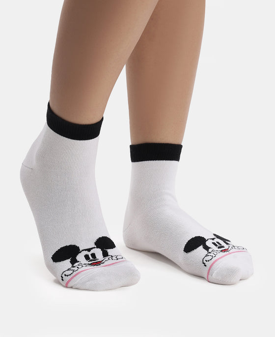 Disney Mickey & Minnie Mouse Compact Cotton Terry Ankle Length Socks with StayFresh Treatment - White & Aurora Pink (Pack of 2)