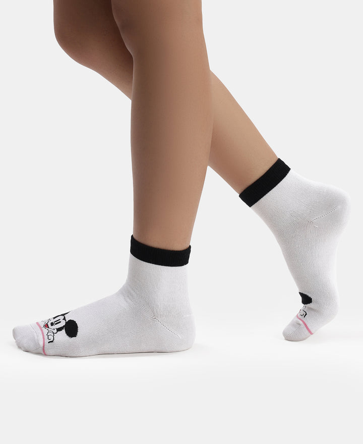 Disney Mickey & Minnie Mouse Compact Cotton Terry Ankle Length Socks with StayFresh Treatment - White & Aurora Pink (Pack of 2)