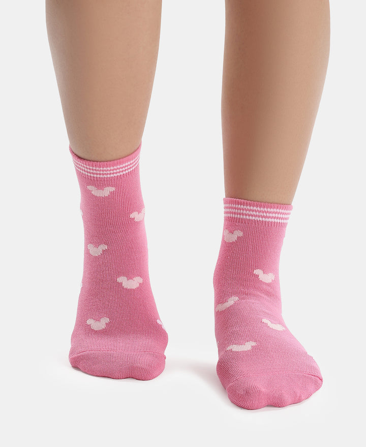 Disney Mickey & Minnie Mouse Compact Cotton Terry Ankle Length Socks with StayFresh Treatment - White & Aurora Pink (Pack of 2)