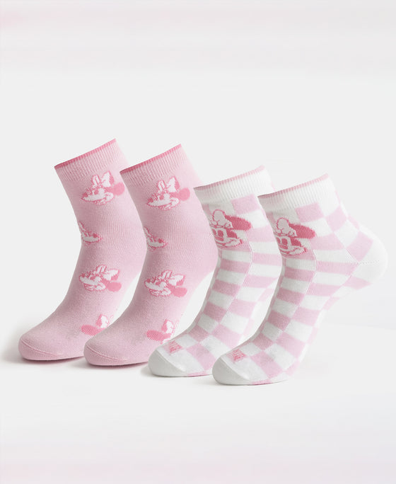 Disney Mickey & Minnie Mouse Compact Cotton Terry Ankle Length Socks with StayFresh Treatment - White & Pirouette (Pack of 2)