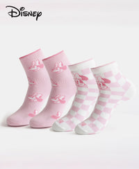 Disney Mickey & Minnie Mouse Compact Cotton Stretch Ankle Length Socks with StayFresh Treatment - White & Pirouette (Pack of 2)