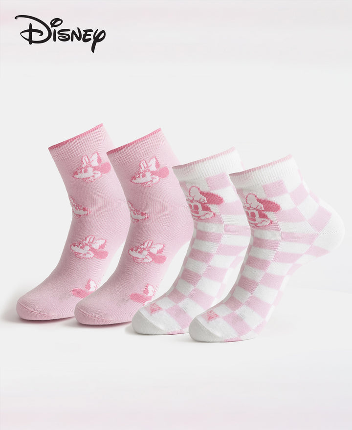 Disney Mickey & Minnie Mouse Compact Cotton Stretch Ankle Length Socks with StayFresh Treatment - White & Pirouette (Pack of 2)
