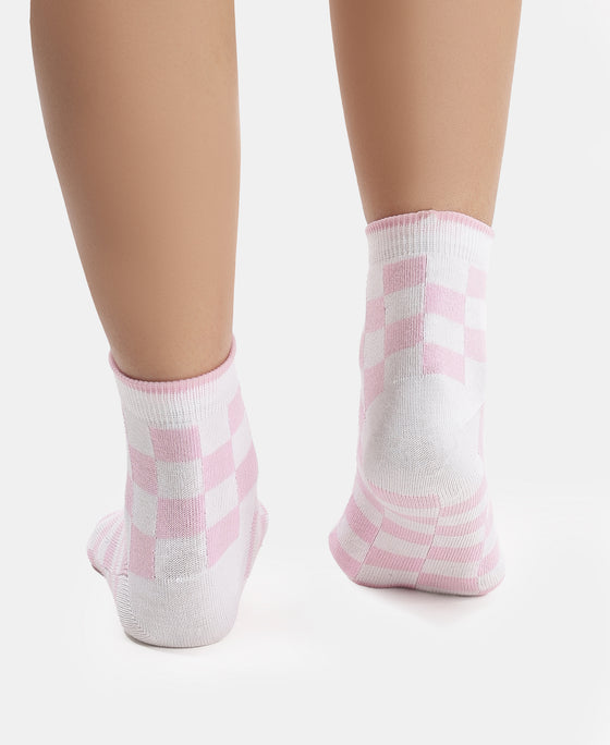 Disney Mickey & Minnie Mouse Compact Cotton Terry Ankle Length Socks with StayFresh Treatment - White & Pirouette (Pack of 2)