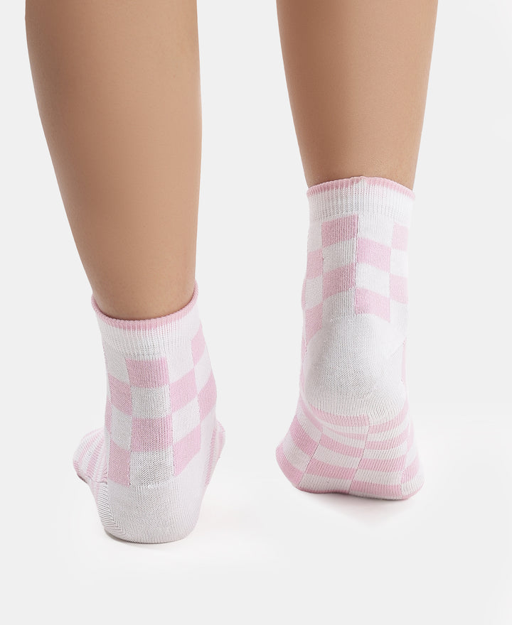 Disney Mickey & Minnie Mouse Compact Cotton Terry Ankle Length Socks with StayFresh Treatment - White & Pirouette (Pack of 2)
