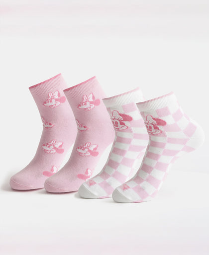 Disney Mickey & Minnie Mouse Compact Cotton Stretch Ankle Length Socks with StayFresh Treatment - White & Pirouette (Pack of 2)