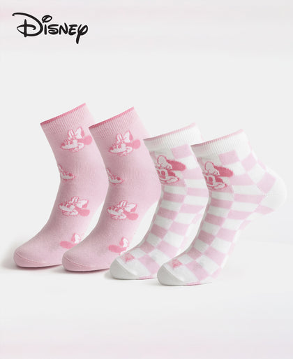 Disney Mickey & Minnie Mouse Compact Cotton Stretch Ankle Length Socks with StayFresh Treatment - White & Pirouette (Pack of 2)