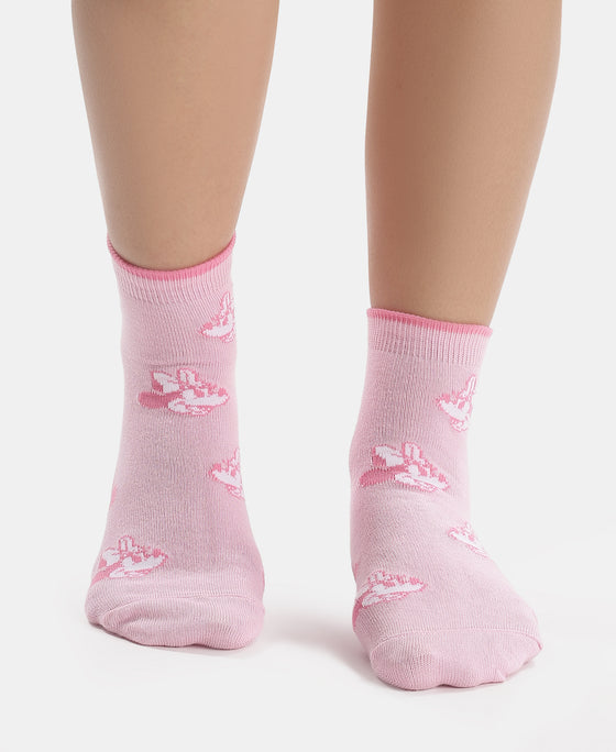 Disney Mickey & Minnie Mouse Compact Cotton Terry Ankle Length Socks with StayFresh Treatment - White & Pirouette (Pack of 2)