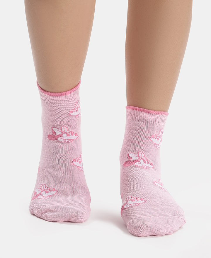 Disney Mickey & Minnie Mouse Compact Cotton Terry Ankle Length Socks with StayFresh Treatment - White & Pirouette (Pack of 2)