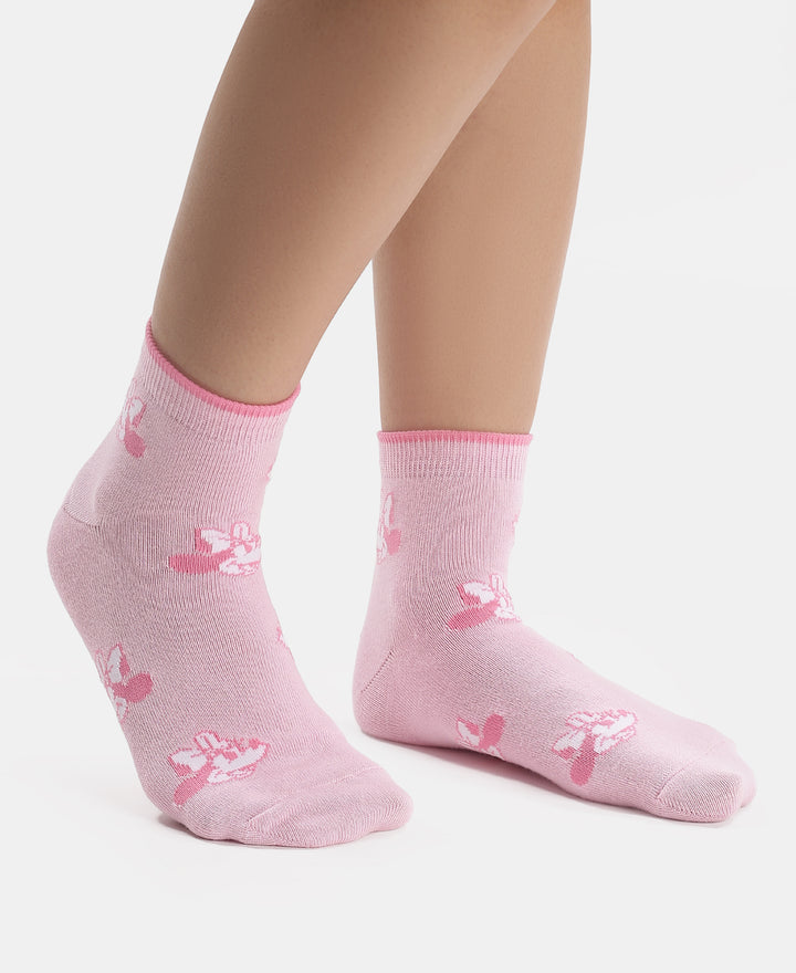 Disney Mickey & Minnie Mouse Compact Cotton Terry Ankle Length Socks with StayFresh Treatment - White & Pirouette (Pack of 2)