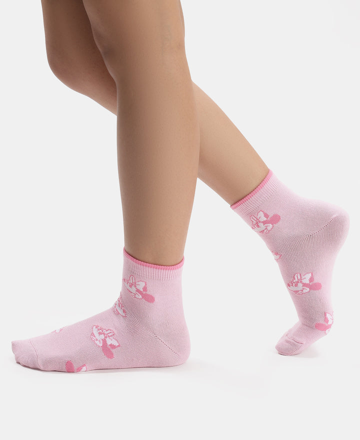 Disney Mickey & Minnie Mouse Compact Cotton Terry Ankle Length Socks with StayFresh Treatment - White & Pirouette (Pack of 2)