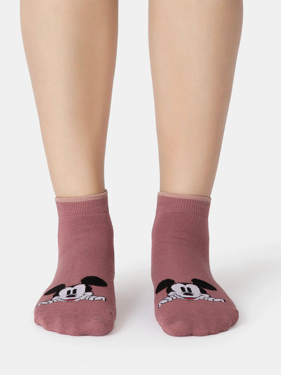 Disney Compact Cotton Stretch Ankle Length Socks with StayFresh Treatment - Wistful Mauve & Pale Mauve (Pack of 2)