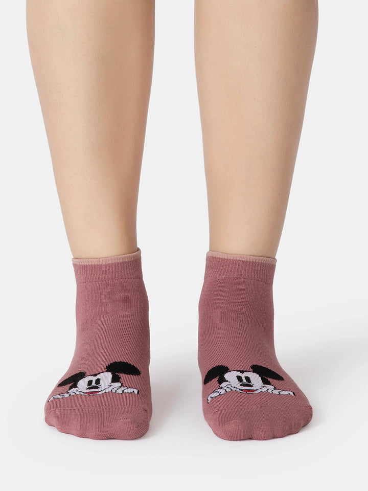 Disney Compact Cotton Stretch Ankle Length Socks with StayFresh Treatment - Wistful Mauve & Pale Mauve (Pack of 2)