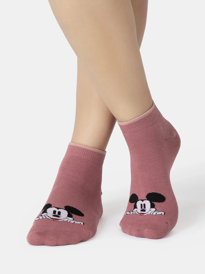 Disney Compact Cotton Stretch Ankle Length Socks with StayFresh Treatment - Wistful Mauve & Pale Mauve (Pack of 2)