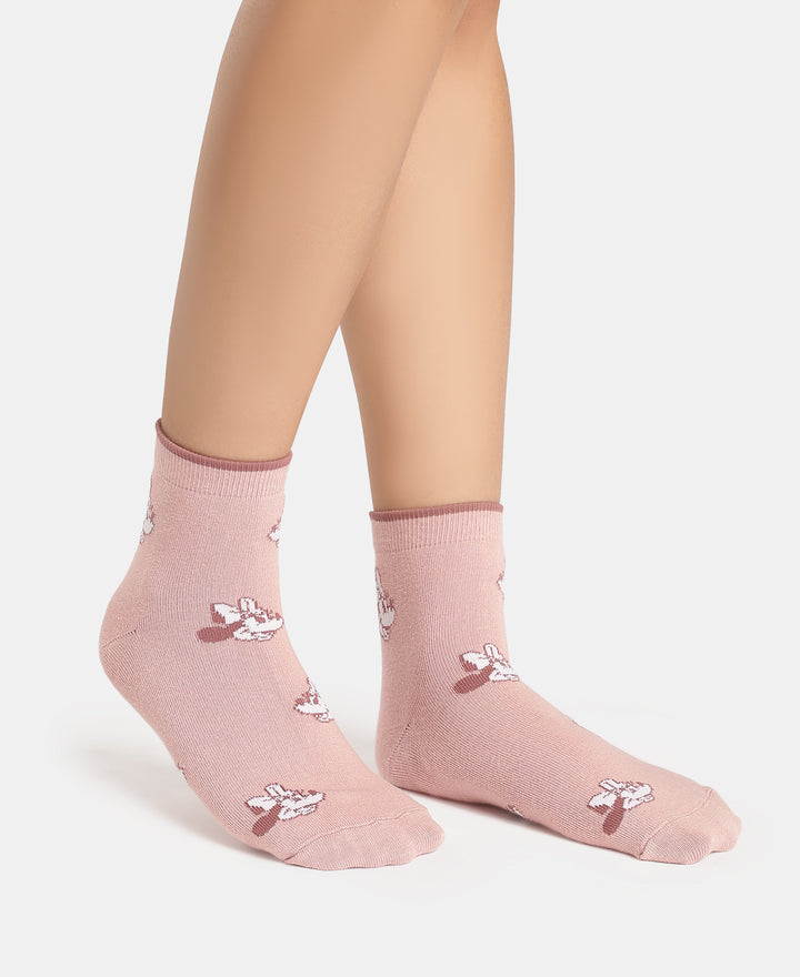 Disney Compact Cotton Stretch Ankle Length Socks with StayFresh Treatment - Grey Melange & Pale Mauve (Pack of 2)