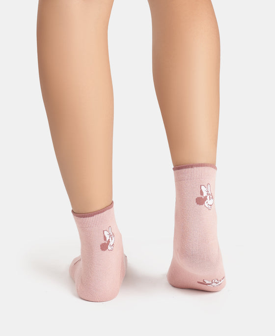 Disney Compact Cotton Stretch Ankle Length Socks with StayFresh Treatment - Grey Melange & Pale Mauve (Pack of 2)