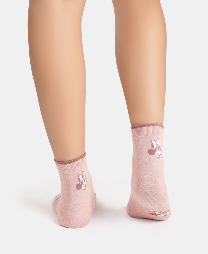 Disney Compact Cotton Stretch Ankle Length Socks with StayFresh Treatment - Grey Melange & Pale Mauve (Pack of 2)