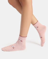 Disney Compact Cotton Stretch Ankle Length Socks with StayFresh Treatment - Grey Melange & Pale Mauve (Pack of 2)