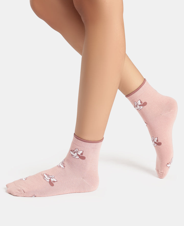 Disney Compact Cotton Stretch Ankle Length Socks with StayFresh Treatment - Grey Melange & Pale Mauve (Pack of 2)