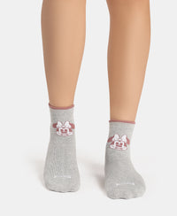 Disney Compact Cotton Stretch Ankle Length Socks with StayFresh Treatment - Grey Melange & Pale Mauve (Pack of 2)