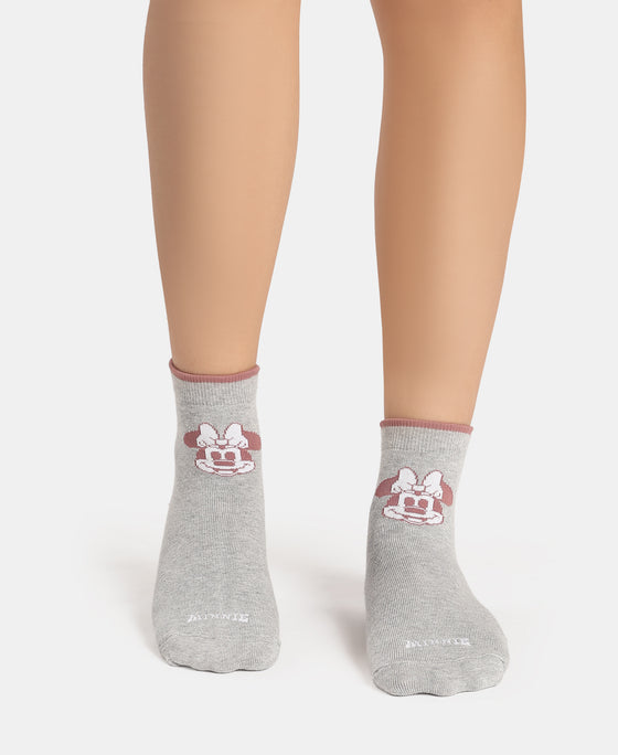 Disney Compact Cotton Stretch Ankle Length Socks with StayFresh Treatment - Grey Melange & Pale Mauve (Pack of 2)