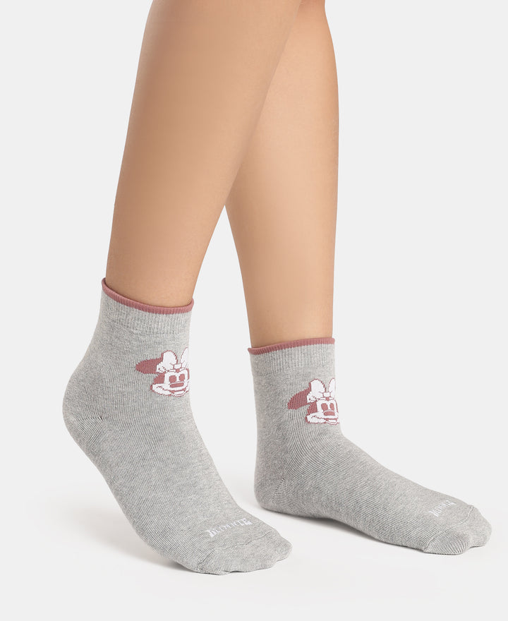 Disney Compact Cotton Stretch Ankle Length Socks with StayFresh Treatment - Grey Melange & Pale Mauve (Pack of 2)