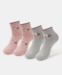 Disney Compact Cotton Stretch Ankle Length Socks with StayFresh Treatment - Grey Melange & Pale Mauve (Pack of 2)