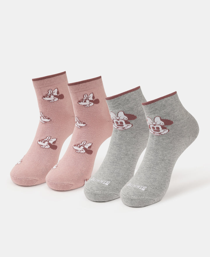 Disney Compact Cotton Stretch Ankle Length Socks with StayFresh Treatment - Grey Melange & Pale Mauve (Pack of 2)