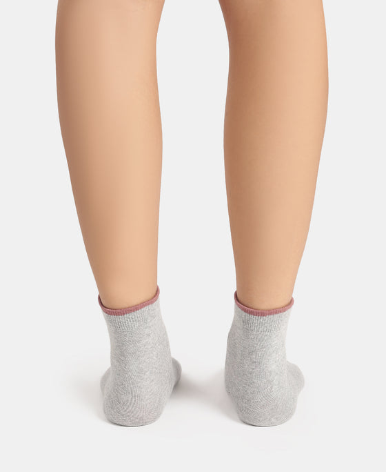 Disney Compact Cotton Stretch Ankle Length Socks with StayFresh Treatment - Grey Melange & Pale Mauve (Pack of 2)