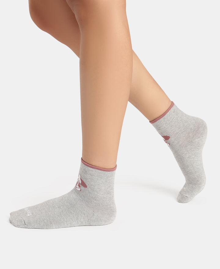 Disney Compact Cotton Stretch Ankle Length Socks with StayFresh Treatment - Grey Melange & Pale Mauve (Pack of 2)