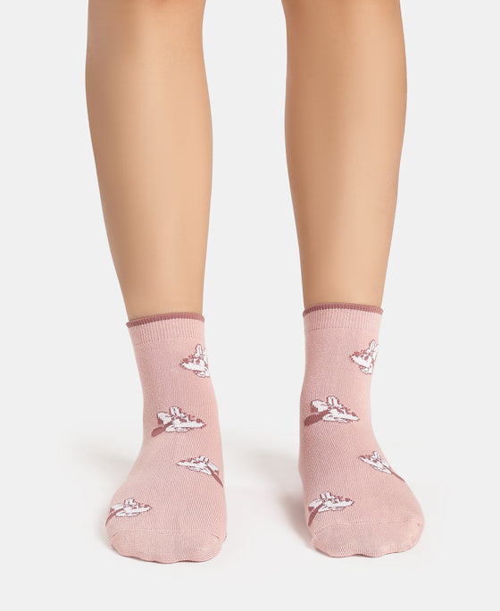 Disney Compact Cotton Stretch Ankle Length Socks with StayFresh Treatment - Grey Melange & Pale Mauve (Pack of 2)
