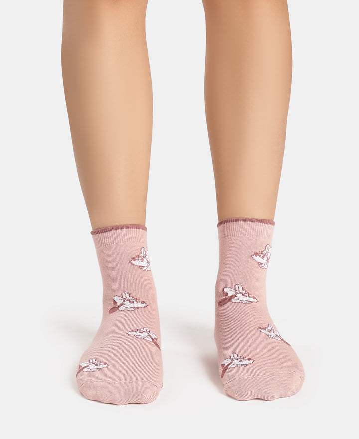Disney Compact Cotton Stretch Ankle Length Socks with StayFresh Treatment - Grey Melange & Pale Mauve (Pack of 2)