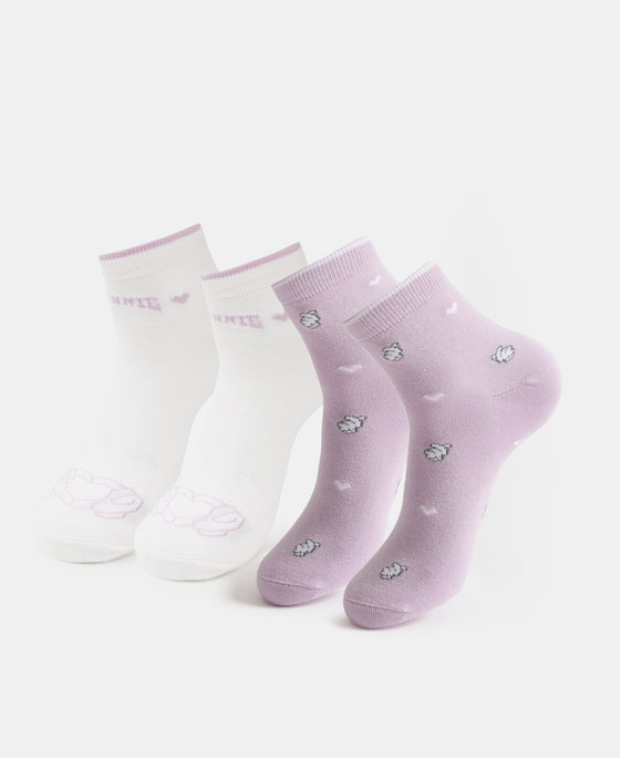 Disney Compact Cotton Stretch Ankle Length Socks with StayFresh Treatment - White & Orchid Bloom (Pack of 2)
