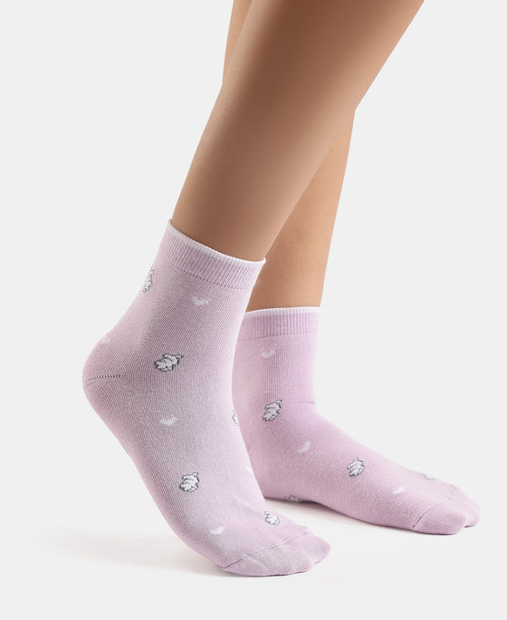 Disney Compact Cotton Stretch Ankle Length Socks with StayFresh Treatment - White & Orchid Bloom (Pack of 2)