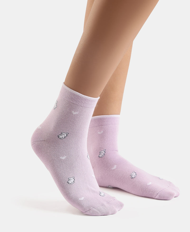 Disney Compact Cotton Stretch Ankle Length Socks with StayFresh Treatment - White & Orchid Bloom (Pack of 2)