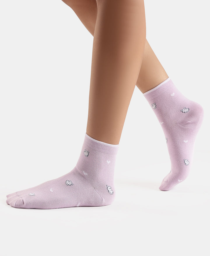 Disney Compact Cotton Stretch Ankle Length Socks with StayFresh Treatment - White & Orchid Bloom (Pack of 2)