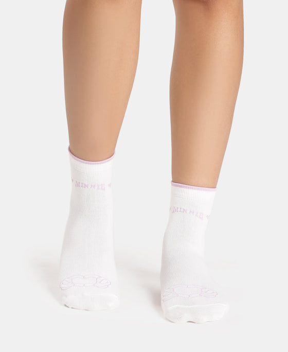Disney Compact Cotton Stretch Ankle Length Socks with StayFresh Treatment - White & Orchid Bloom (Pack of 2)