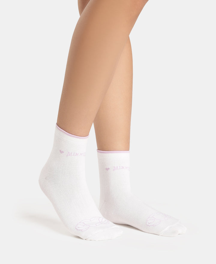 Disney Compact Cotton Stretch Ankle Length Socks with StayFresh Treatment - White & Orchid Bloom (Pack of 2)
