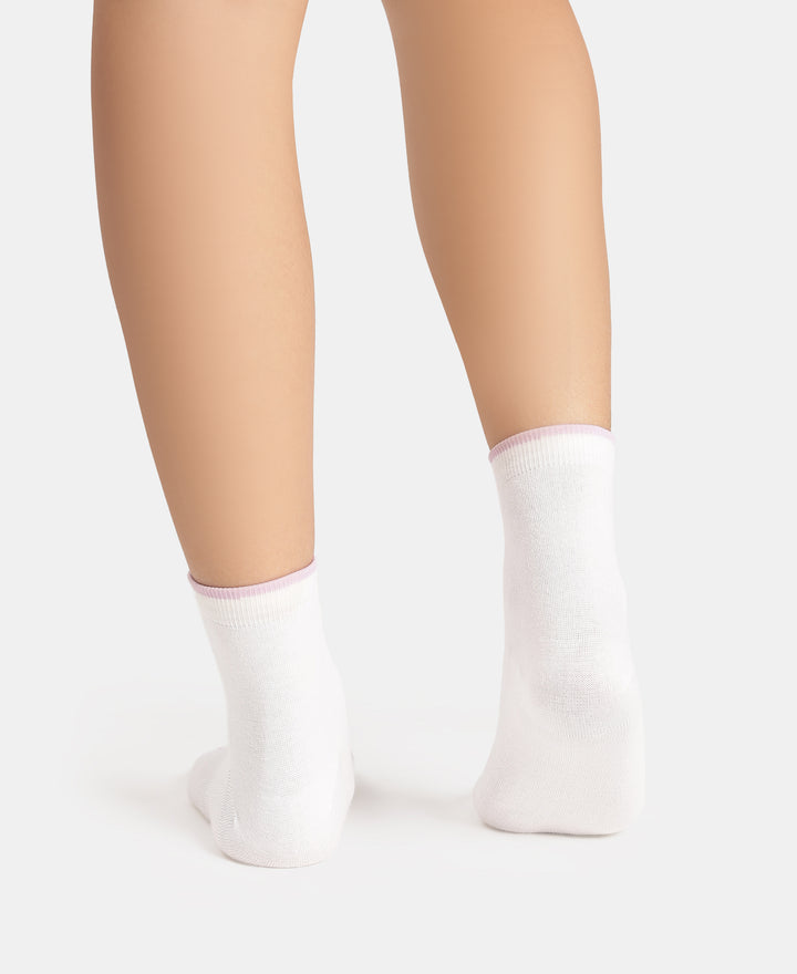Disney Compact Cotton Stretch Ankle Length Socks with StayFresh Treatment - White & Orchid Bloom (Pack of 2)