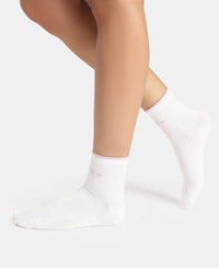 Disney Compact Cotton Stretch Ankle Length Socks with StayFresh Treatment - White & Orchid Bloom (Pack of 2)