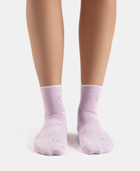 Disney Compact Cotton Stretch Ankle Length Socks with StayFresh Treatment - White & Orchid Bloom (Pack of 2)