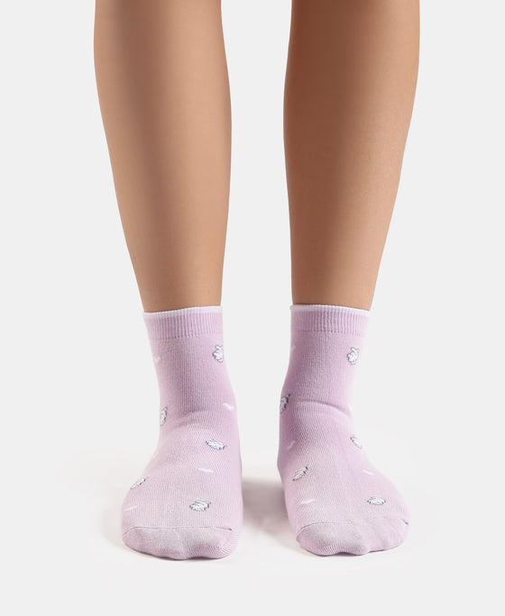 Disney Compact Cotton Stretch Ankle Length Socks with StayFresh Treatment - White & Orchid Bloom (Pack of 2)