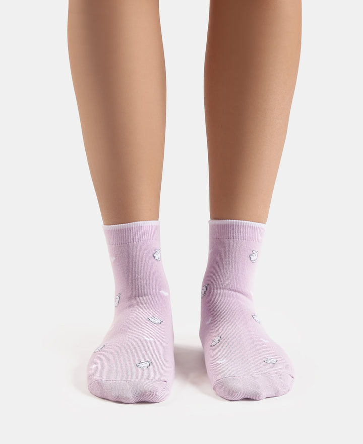 Disney Compact Cotton Stretch Ankle Length Socks with StayFresh Treatment - White & Orchid Bloom (Pack of 2)